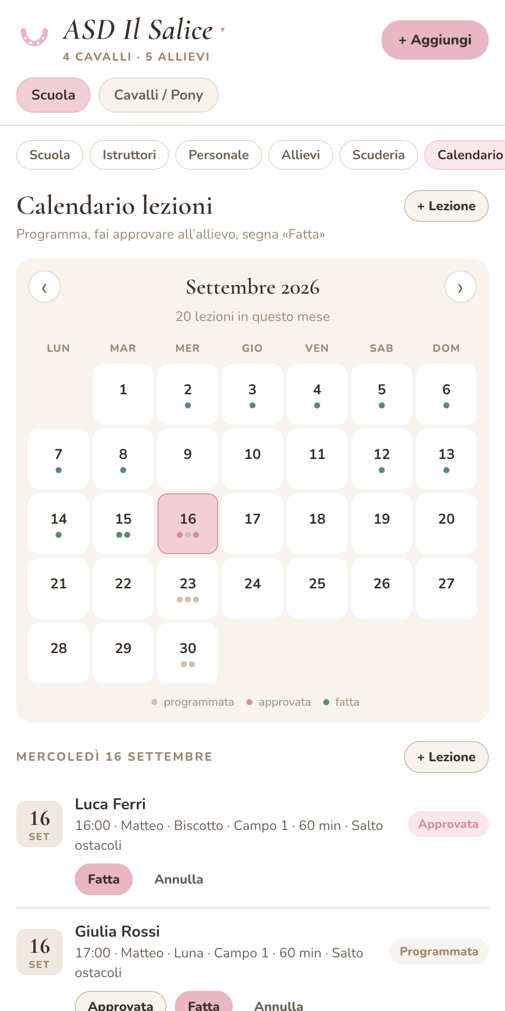Calendario delle lezioni