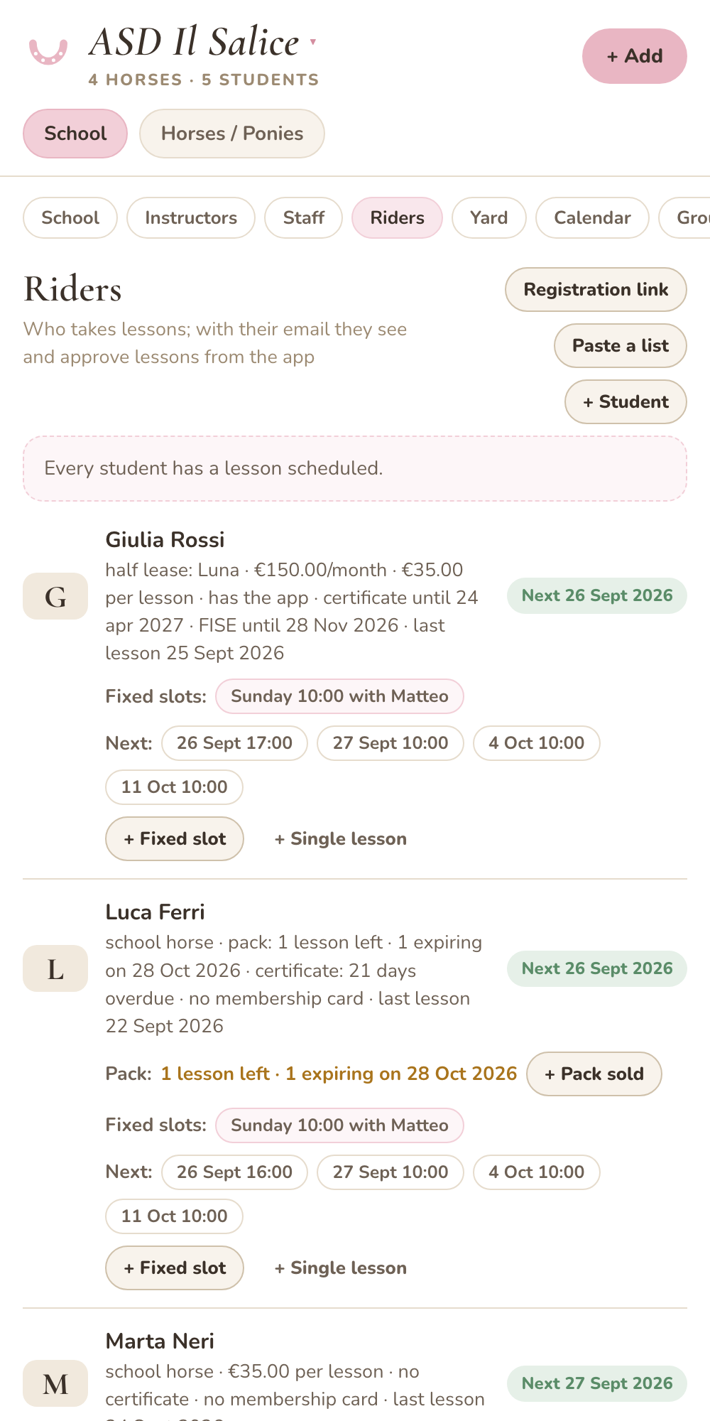 Students with fixed slots