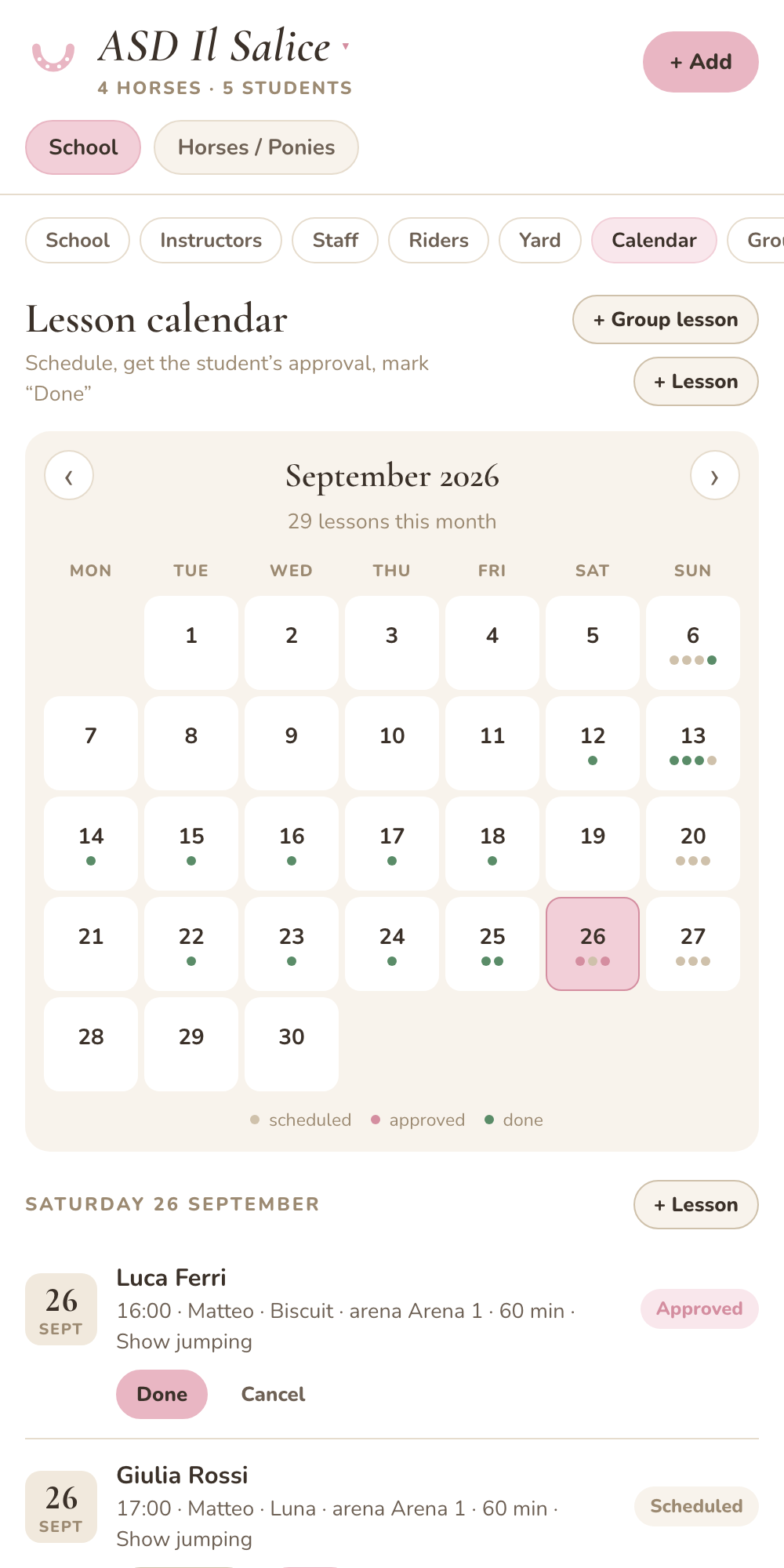 Lesson calendar