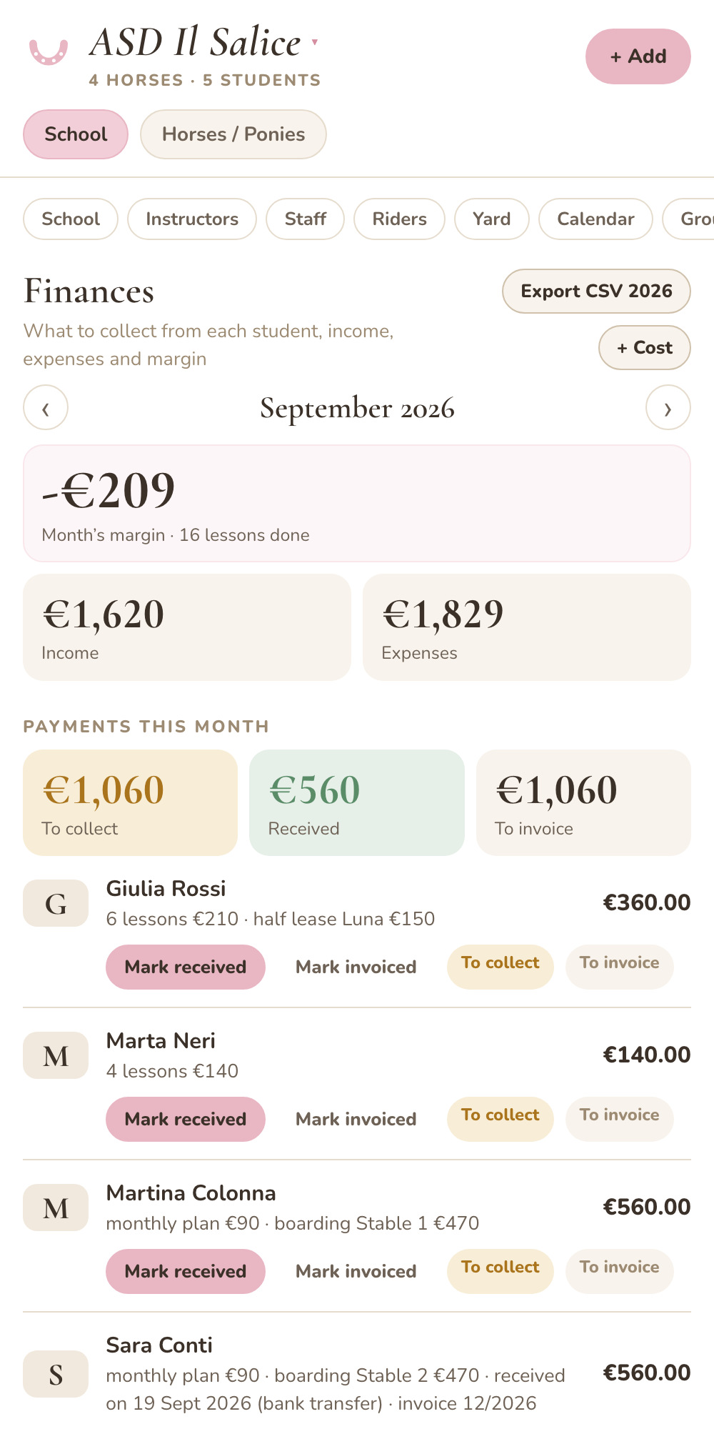 Finances with payments and invoices
